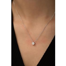 Papatya Silver Rodyum Kaplama 925 Ayar Gümüş Swarovski Tektaş Kolye