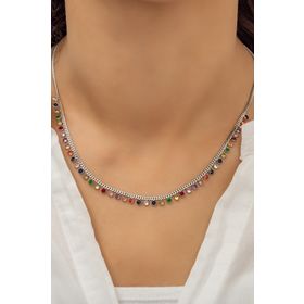 Papatya Silver Rodyum Kaplama Sallantılı Taşlı Gümüş Kolye