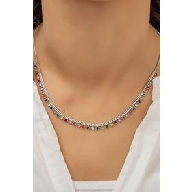 Papatya Silver Rodyum Kaplama Sallantılı Taşlı Gümüş Kolye