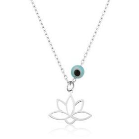 Papatya Silver Rose Altın Kaplama Nazar Boncuklu Lotus Çiçeği Gümüş Kolye