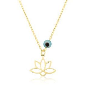 Papatya Silver Rose Altın Kaplama Nazar Boncuklu Lotus Çiçeği Gümüş Kolye