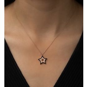 Papatya Silver Siiyah Taşlı Yıldız Kontürlü Rose Gold Kaplama 925 Ayar Gümüş Kolye
