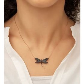 Papatya Silver Siyah Nano Zirkon Taşlı 925 Ayar Gümüş Yusufçuk Kolye