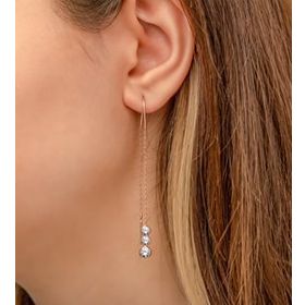 Papatya Silver Tekli Sallantılı Süzme Üçtaş Nano Zirkon Taşlı 925 Ayar Gümüş Küpe