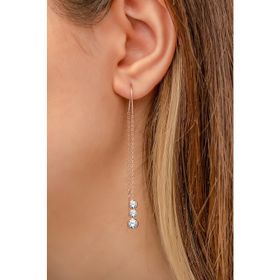 Papatya Silver Tekli Sallantılı Süzme Üçtaş Nano Zirkon Taşlı 925 Ayar Gümüş Küpe
