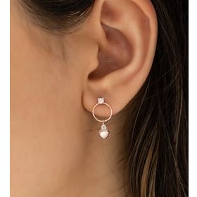Papatya Silver Tektaş Haklalı Kalp Sallantılı Rose 925 Ayar Gümüş Küpe