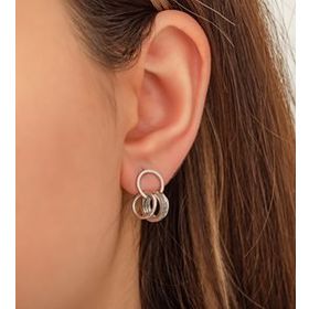 Papatya Silver Üç Diskli Halka Nano Zirkon Taşlı 925 Ayar Gümüş Küpe