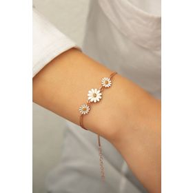 Papatya Silver Üç Papatya Süzme Sarı Nano Zirkon Taşlı Mineli Rose Altın Kaplama 925 Ayar Gümüş Bileklik