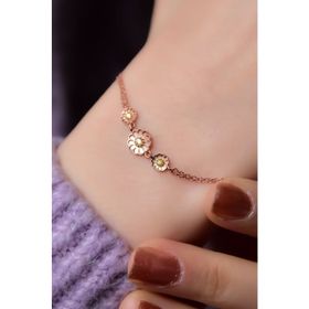 Papatya Silver Üç Papatya Süzme Sarı Nano Zirkon Taşlı Mineli Rose Altın Kaplama 925 Ayar Gümüş Bileklik