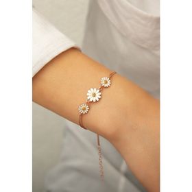 Papatya Silver Üç Papatya Süzme Sarı Nano Zirkon Taşlı Mineli Rose Altın Kaplama 925 Ayar Gümüş Bileklik
