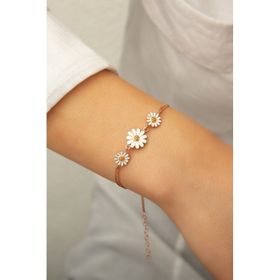 Papatya Silver Üç Papatya Süzme Sarı Nano Zirkon Taşlı Mineli Rose Altın Kaplama 925 Ayar Gümüş Bileklik