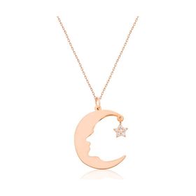 Papatya Silver UVPS100069 Atatürk Silüeti Ay Yıldız Nano Taşlı Rose Altın Kaplama Kadın Gümüş Kolye
