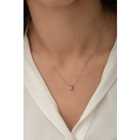 Papatya Silver UVPS100079 Harf Üç Boyutlu H Harfi Rose Altın Kaplama 925 Ayar Gümüş Kolye