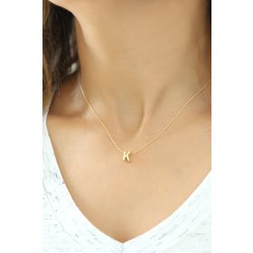 Papatya Silver UVPS100082 Harf Üç Boyutlu K Harfi Rose Altın Kaplama 925 Ayar Gümüş Kolye