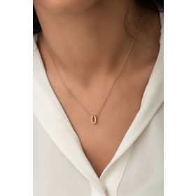 Papatya Silver UVPS100093 Harf Üç Boyutlu Ü Harfi Rose Altın Kaplama 925 Ayar Gümüş Kolye