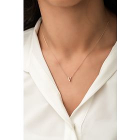 Papatya Silver UVPS100094 Harf Üç Boyutlu V Harfi Rose Altın Kaplama 925 Ayar Gümüş Kolye