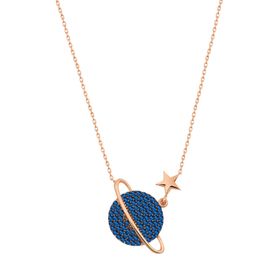 Papatya Silver UVPS100183 Lacivert Taşlı Gezegen Rose Altın Kaplama Uvps100183 925 Ayar Gümüş Kolye