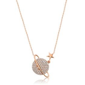 Papatya Silver UVPS100216 Nano Zirkon Taşlı Gezegen Rose Altın Kaplama Uvps100216 925 Ayar Gümüş Kolye