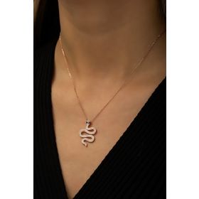 Papatya Silver UVPS100405 Yılan Nano Zirkon Taşlı Rose Gold Kaplama Uvps100405 925 Ayar Gümüş Kolye
