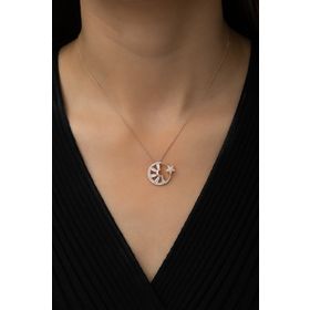 Papatya Silver UVPS100488 Baget Taşlı Ay Yıldız Bayrak Rose Gold Kaplama 925 Ayar Gümüş Kolye