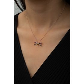 Papatya Silver UVPS100494 Yusufçuk Renkli Taşlı Rose Gold Kaplama Uvps100494 925 Ayar Gümüş Kolye