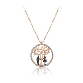 Papatya Silver UVPS100506 Hayat Ağacı Sevgili Aşk Rose Gold Kaplama 925 Ayar Gümüş Kolye