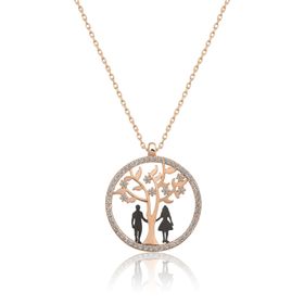 Papatya Silver UVPS100506 Hayat Ağacı Sevgili Aşk Rose Gold Kaplama 925 Ayar Gümüş Kolye