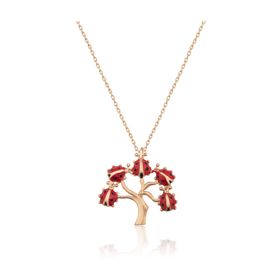 Papatya Silver UVPS100511 Uğur Böceği Hayat Ağacı Rose Gold Kaplama 925 Ayar Gümüş Kolye