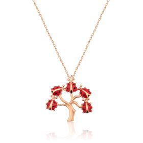 Papatya Silver UVPS100511 Uğur Böceği Hayat Ağacı Rose Gold Kaplama 925 Ayar Gümüş Kolye