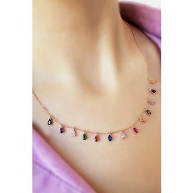 Papatya Silver UVPS100530 Şans Damlaları Renkli Rose Gold Kaplama 925 Ayar Gümüş Kolye