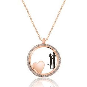 Papatya Silver UVPS100571 Sevgililer Kalp Aşk Halka Rose Gold Kaplama Gümüş Kolye