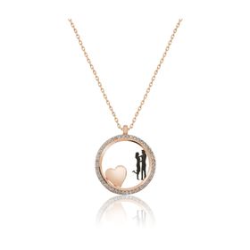 Papatya Silver UVPS100571 Sevgililer Kalp Aşk Halka Rose Gold Kaplama Gümüş Kolye