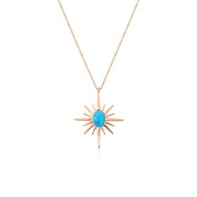 Papatya Silver UVPS100682 Rose Altın Kaplama Opal Taşlı Kutup Yıldızı 925 Ayar Gümüş Kolye