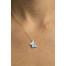 Papatya Silver UVPS100704 Altın Kaplama Opal Taşlı Kelebek 925 Ayar Gümüş Kolye