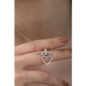 Papatya Silver UVPS100806 Zirkon Taşlı Kalpli Kraliçe Tacı 925 Ayar Gümüş Kolye