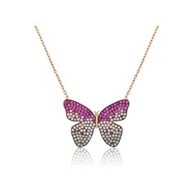 Papatya Silver UVPS100825 Pembe Zirkon Taşlı Kelebek 925 Ayar Gümüş Kolye