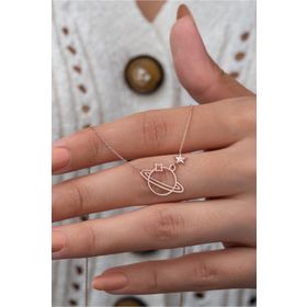 Papatya Silver UVPS100863 Rose Altın Kaplama Gezegen 925 Ayar Gümüş Kolye