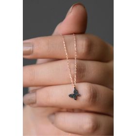 Papatya Silver UVPS100924 Mini Siyah Taşlı Kelebek 925 Ayar Gümüş Kolye