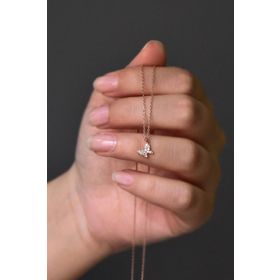 Papatya Silver UVPS100953 Rose Kaplama Beyaz Taşlı Minimal Kelebek 925 Ayar Gümüş Kolye