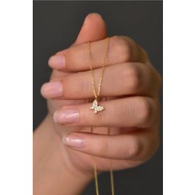Papatya Silver UVPS100954 Gold Kaplama Beyaz Taşlı Minimal Kelebek 925 Ayar Gümüş Kolye