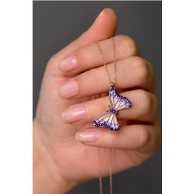 Papatya Silver UVPS100958 Lila Mineli Kelebek 925 Ayar Gümüş Kolye