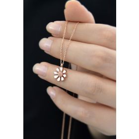 Papatya Silver UVPS100968 Rose Kaplama Mineli Papatya 925 Ayar Gümüş Kolye