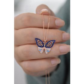 Papatya Silver UVPS100987 Lacivert Taşlı Kelebek 925 Ayar Gümüş Kolye