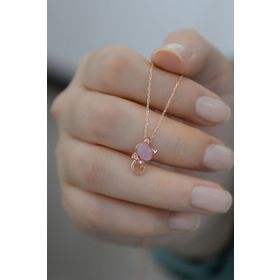 Papatya Silver UVPS100990 Rose Kaplama Ay Taşlı Kedi 925 Ayar Gümüş Kolye