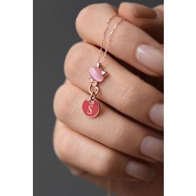 Papatya Silver UVPS101000 Rose Kaplama Ay Taşı S Harfli Kedi 925 Ayar Gümüş Kolye