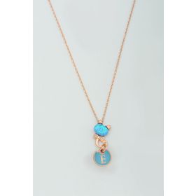 Papatya Silver UVPS101013 Rose Kaplama Opal E Harfli Kedi 925 Ayar Gümüş Kolye
