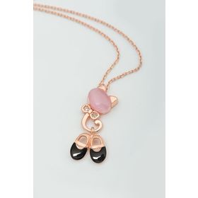 Papatya Silver UVPS101014 Rose Kaplama Ay Taşlı Papuç Kedi 925 Ayar Gümüş Kolye