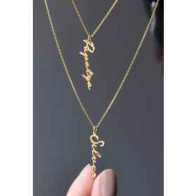 Papatya Silver UVPS101043 Gold Kaplama Asansörlü İki İsim 925 Ayar Gümüş Kolye