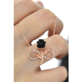 Papatya Silver UVPS101063 Sonsuzluk Siyah Gül 925 Ayar Gümüş Kolye