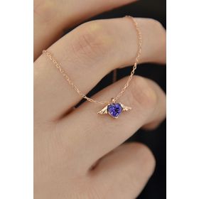 Papatya Silver UVPS101086 Altın Renk Tanzanit Taşlı Kalp Kanat 925 Ayar Gümüş Kolye